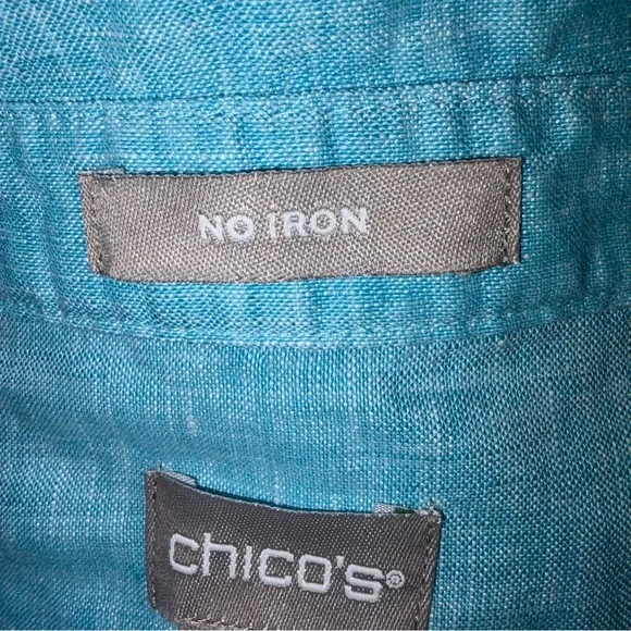 Chico’s 100% linen button down shirt Aqua Blue sz 16/18 - Picture 4 of 5